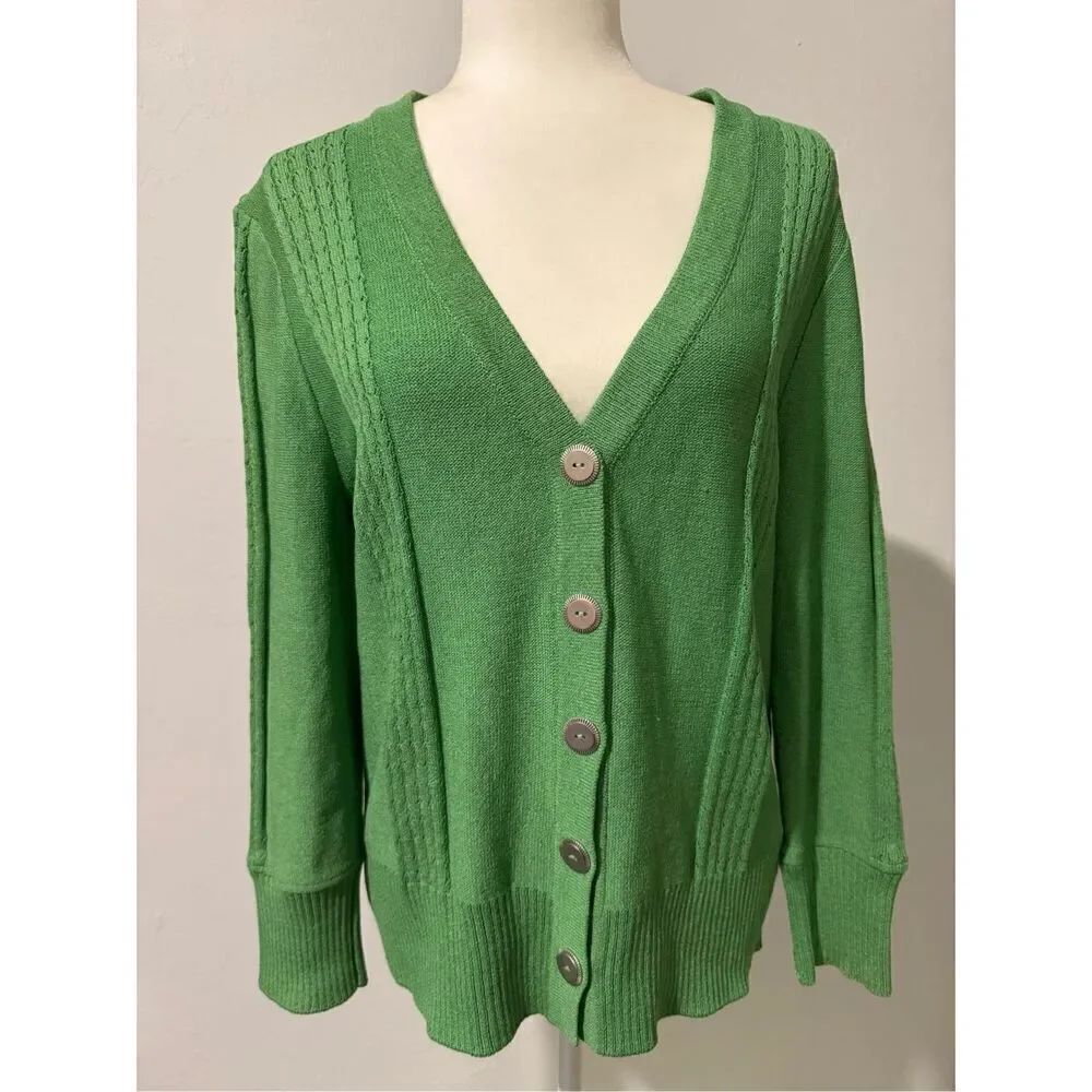 St. John green ribbed knit sweater M